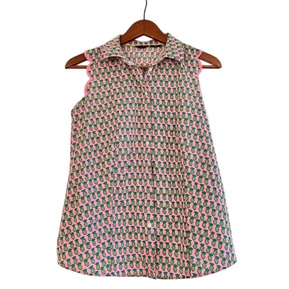Talbots Button Down Pink and Yellow Tropical Pineapple Print Size 8P - Picture 1 of 4